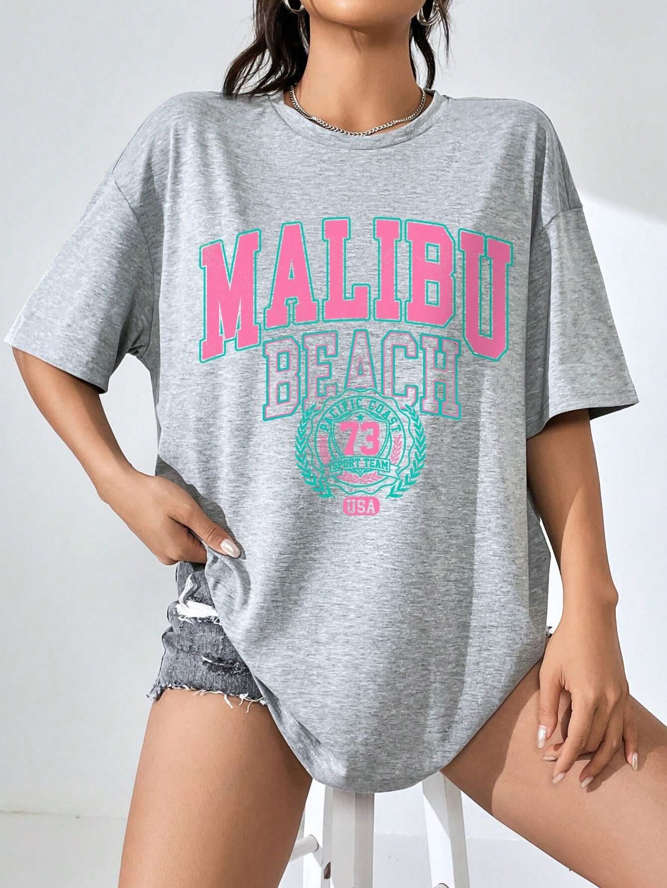 Malibu Beach Letter Print Prin - огляд і ціна Streetwear Brand Tees
